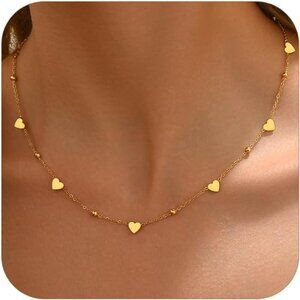 Gold Chain Necklace for Women 18K Gold Plated Dainty Star Cross Heart Cuabn Chok